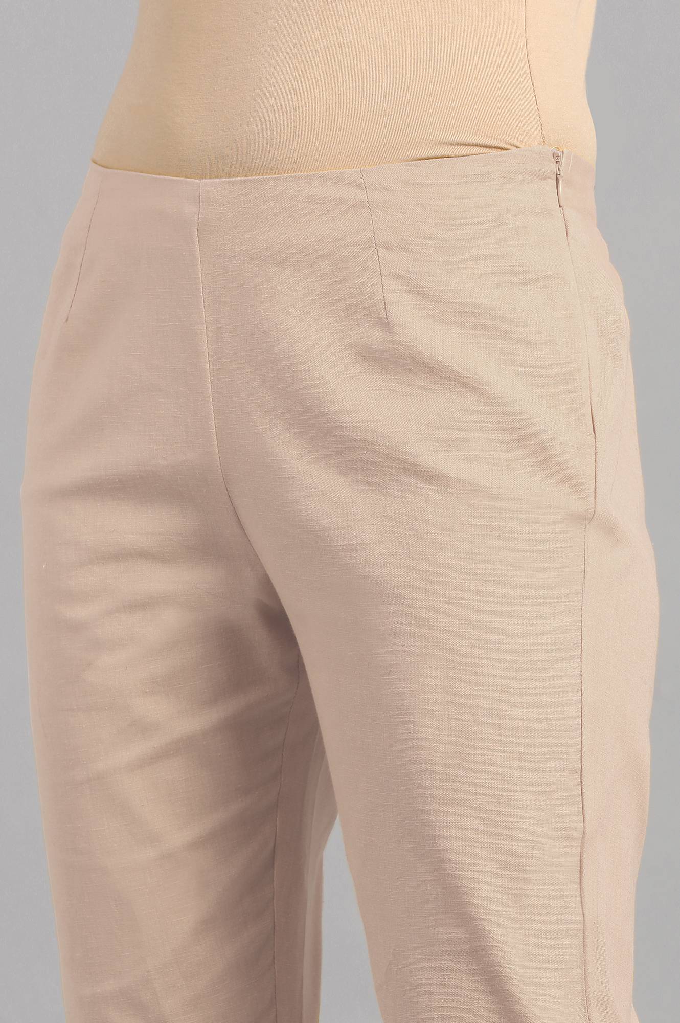 Beige Solid Trousers