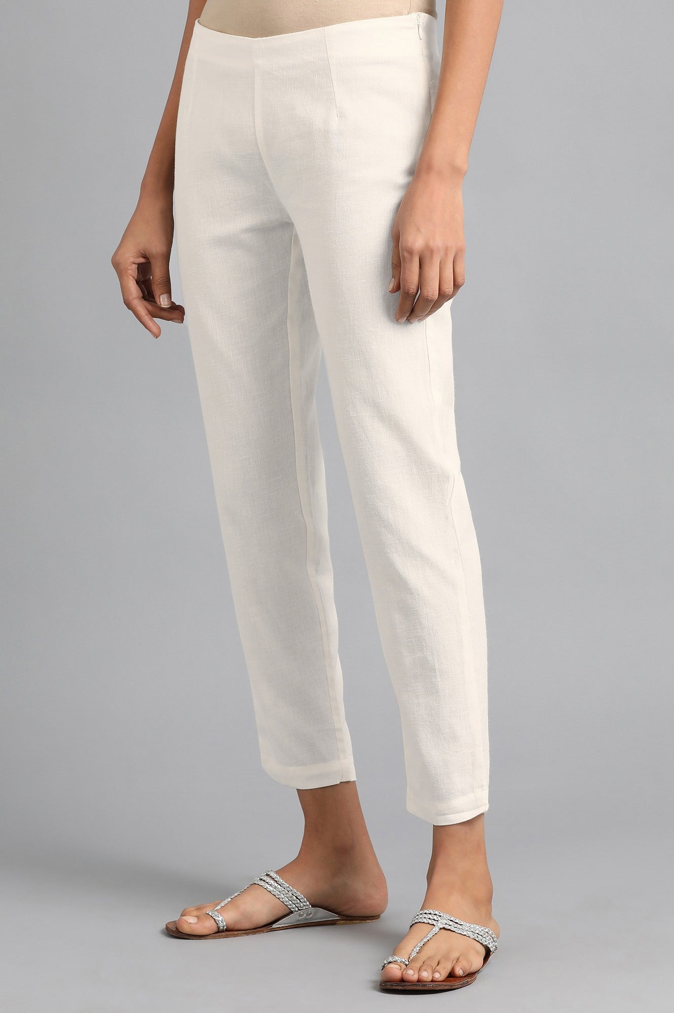 White Solid Trousers