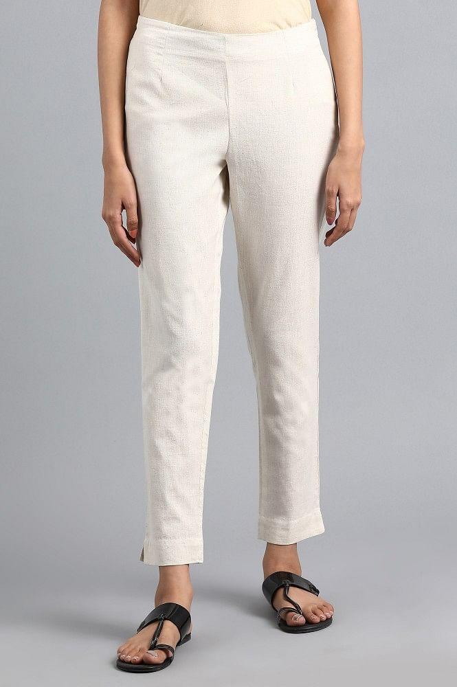 Off-White Solid Trousers - wforwoman