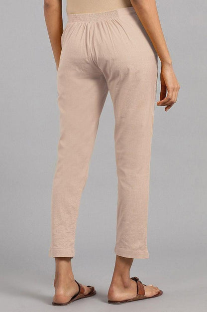 Beige Solid Trousers - wforwoman