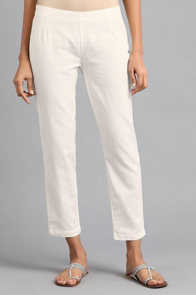 White Solid Trousers - wforwoman