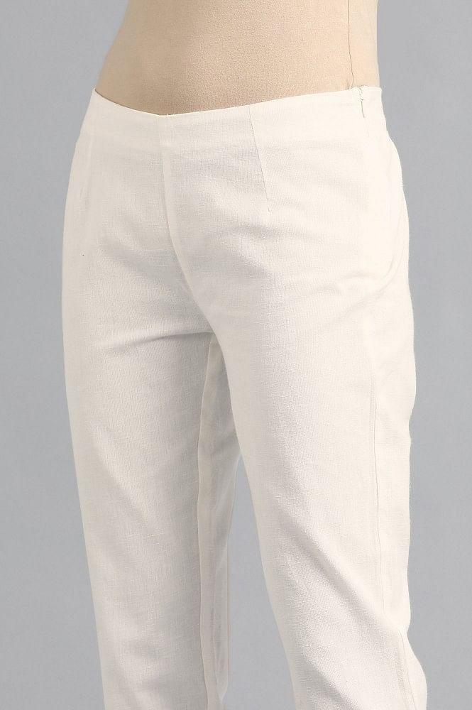 White Solid Trousers - wforwoman