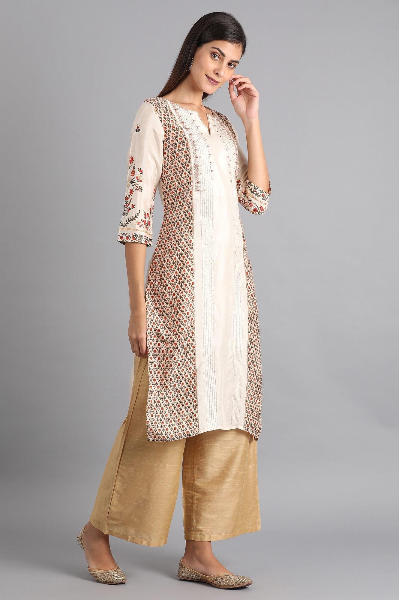 Yellow 3/4 Sleeve Printed kurta - wforwoman