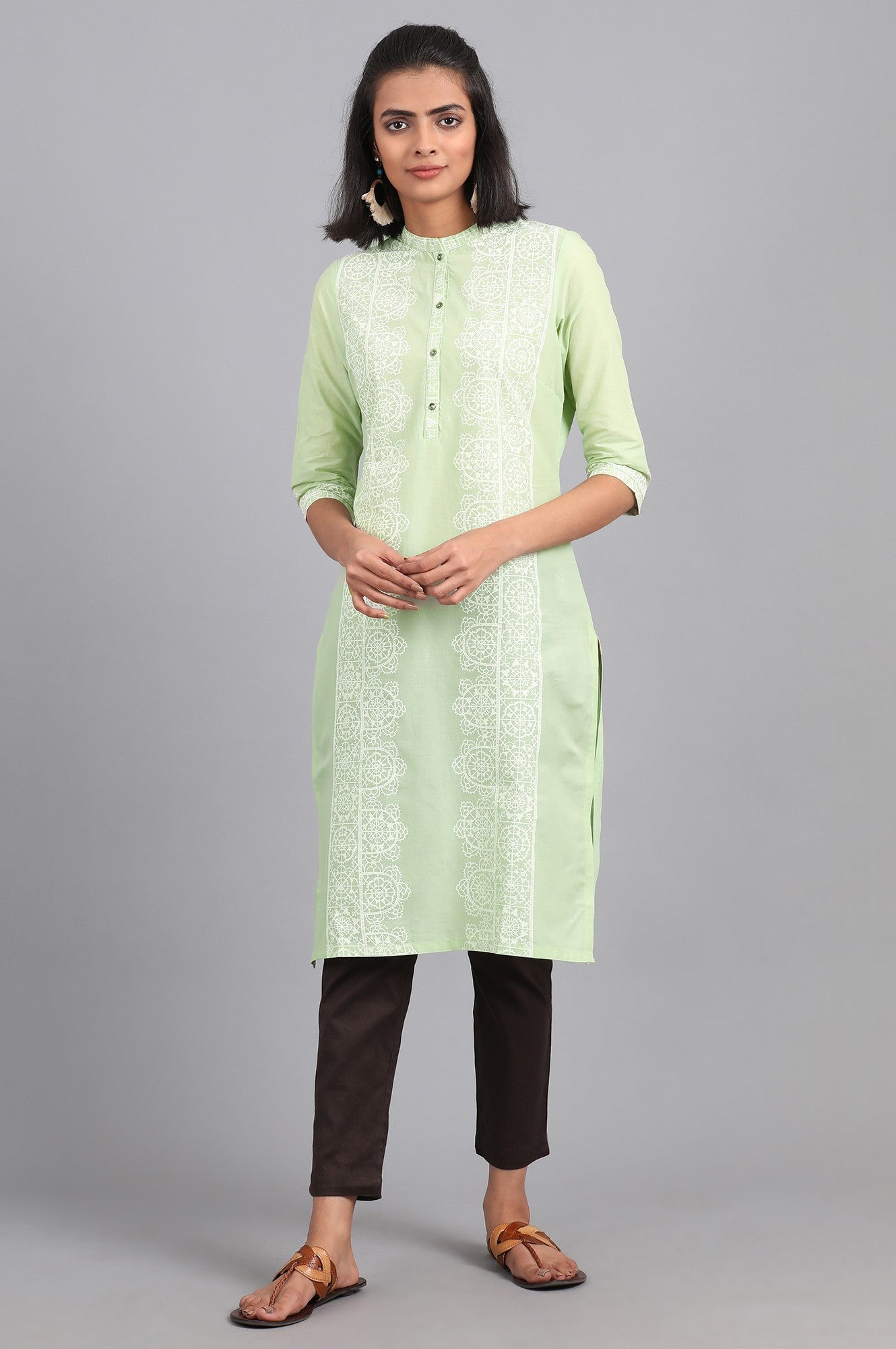 Green Round Neck Printed kurta