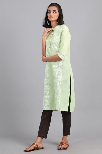 Green Round Neck Printed kurta