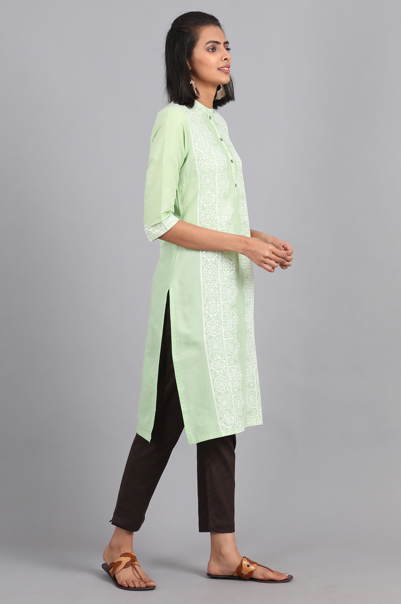 Green Round Neck Printed kurta