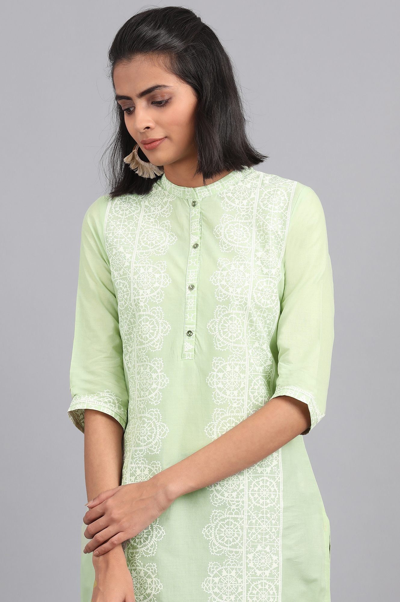 Green Round Neck Printed kurta