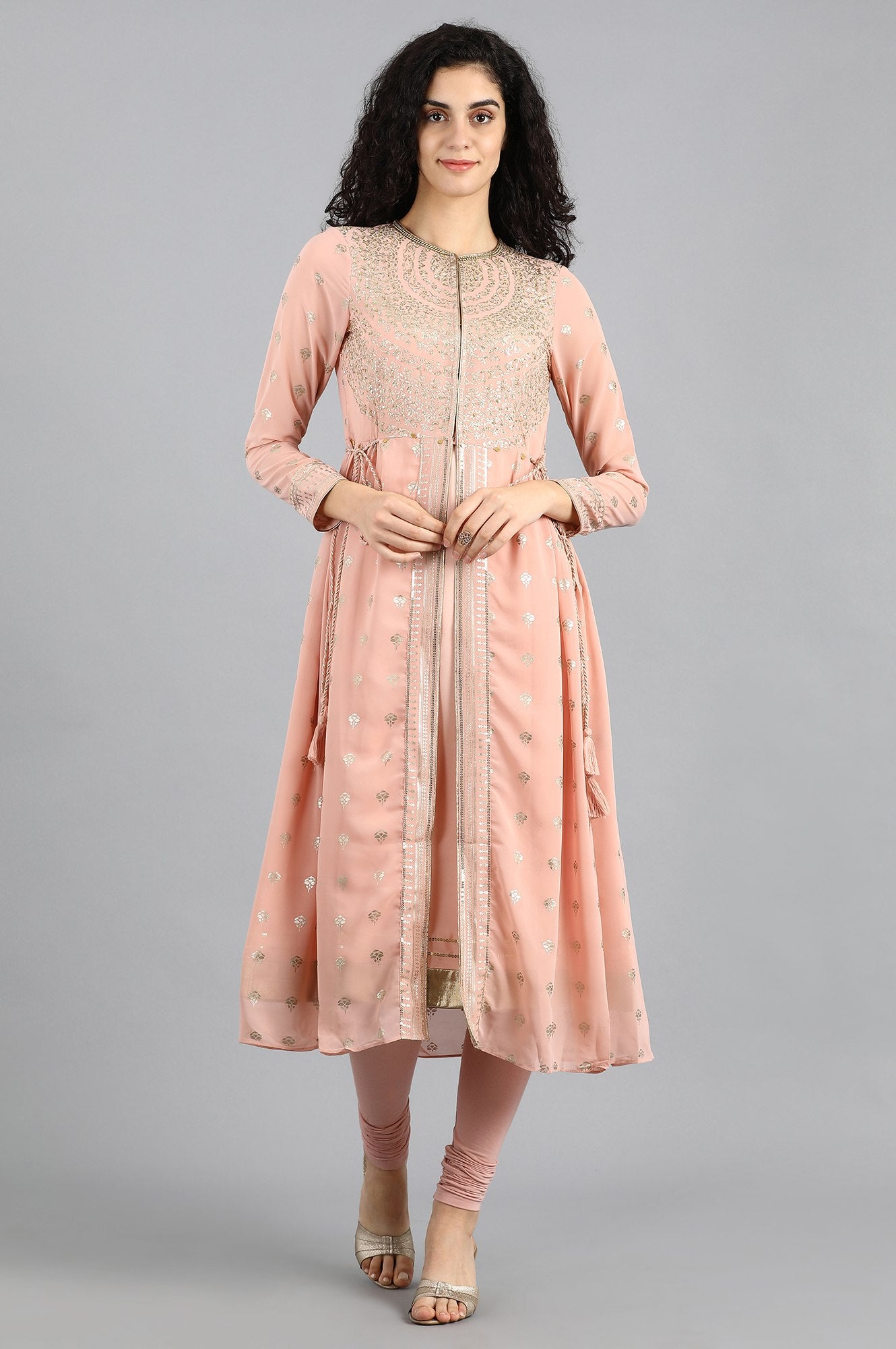 Pink Mandarin Neck Printed kurta