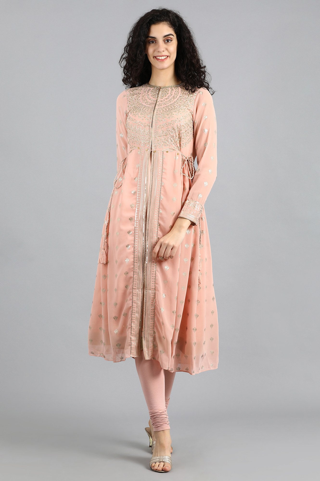 Pink Mandarin Neck Printed kurta