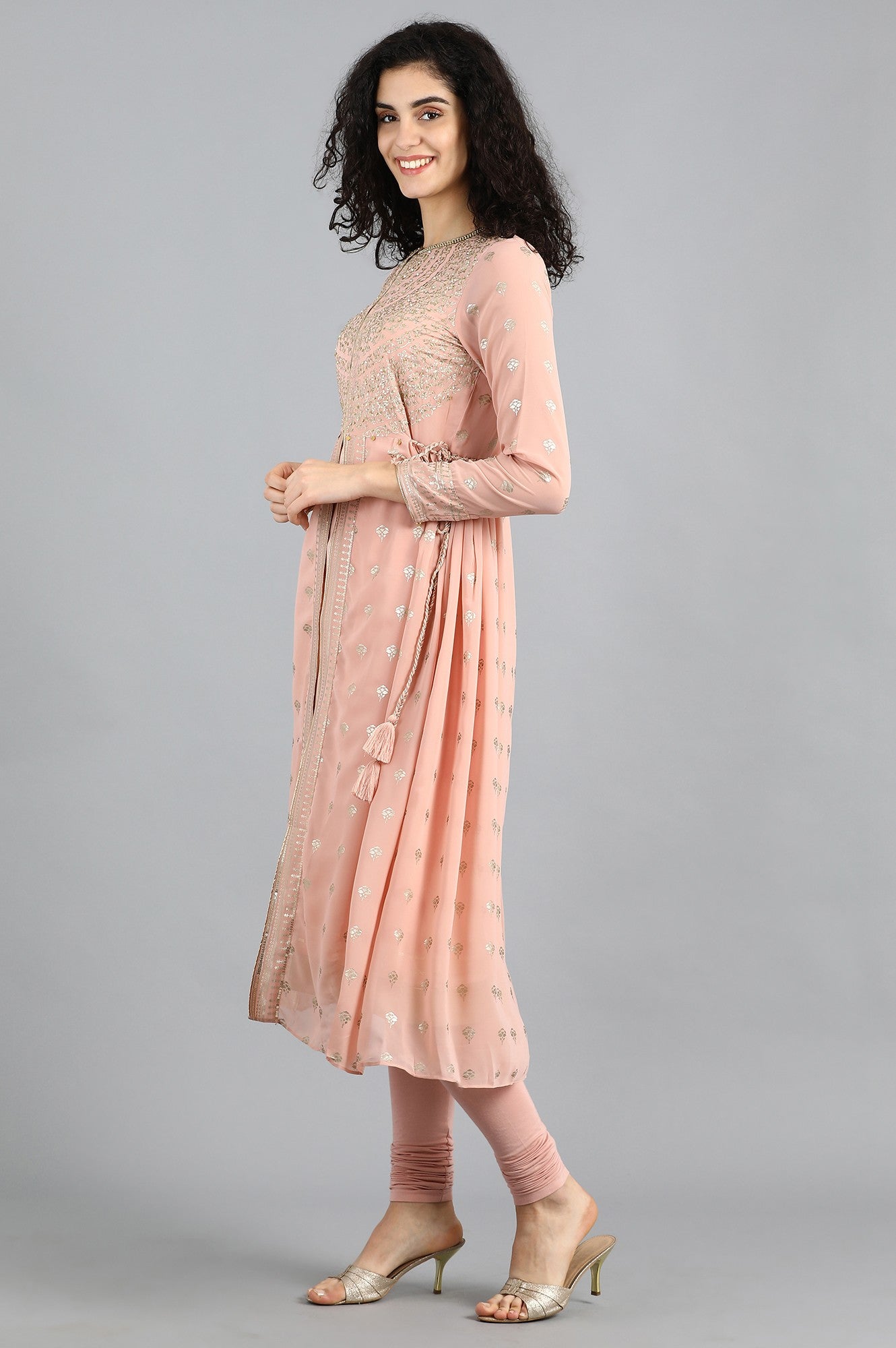 Pink Mandarin Neck Printed kurta