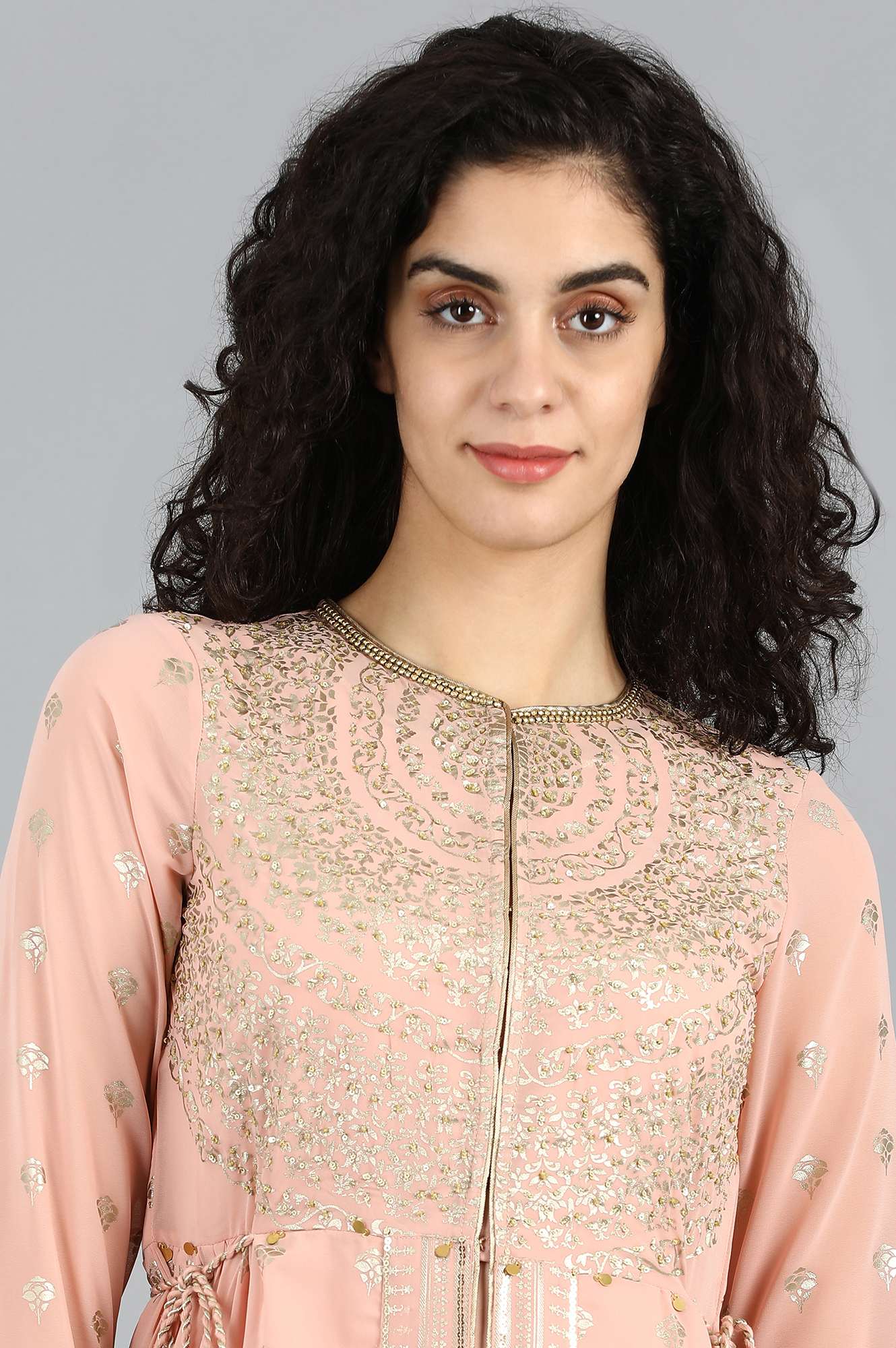 Pink Mandarin Neck Printed kurta