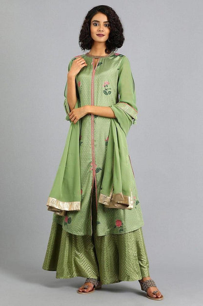 Green Round Neck Floral Print kurta - wforwoman