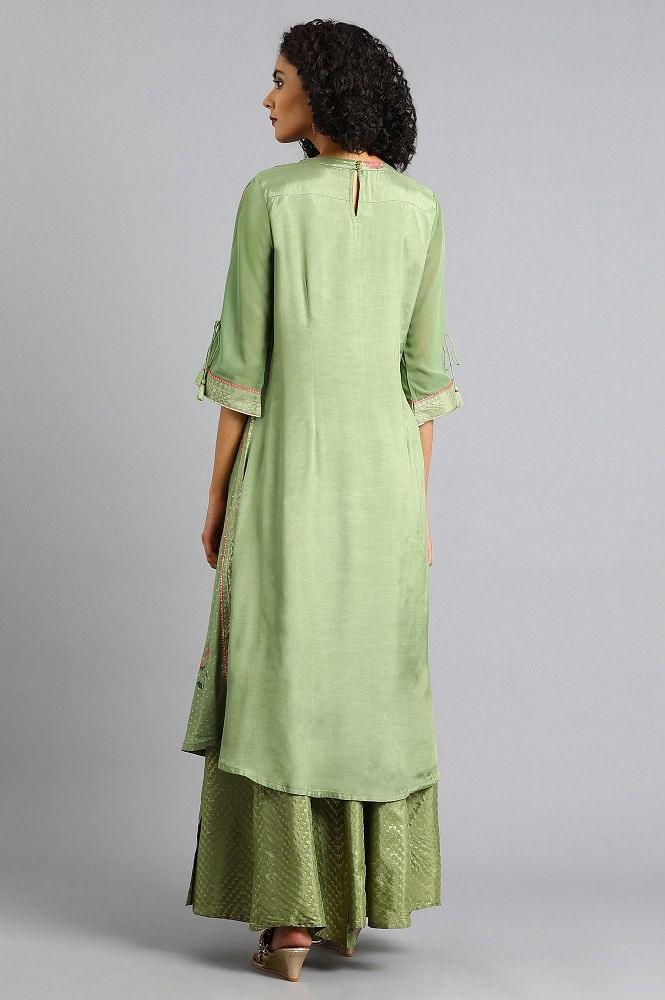 Green Round Neck Floral Print kurta - wforwoman