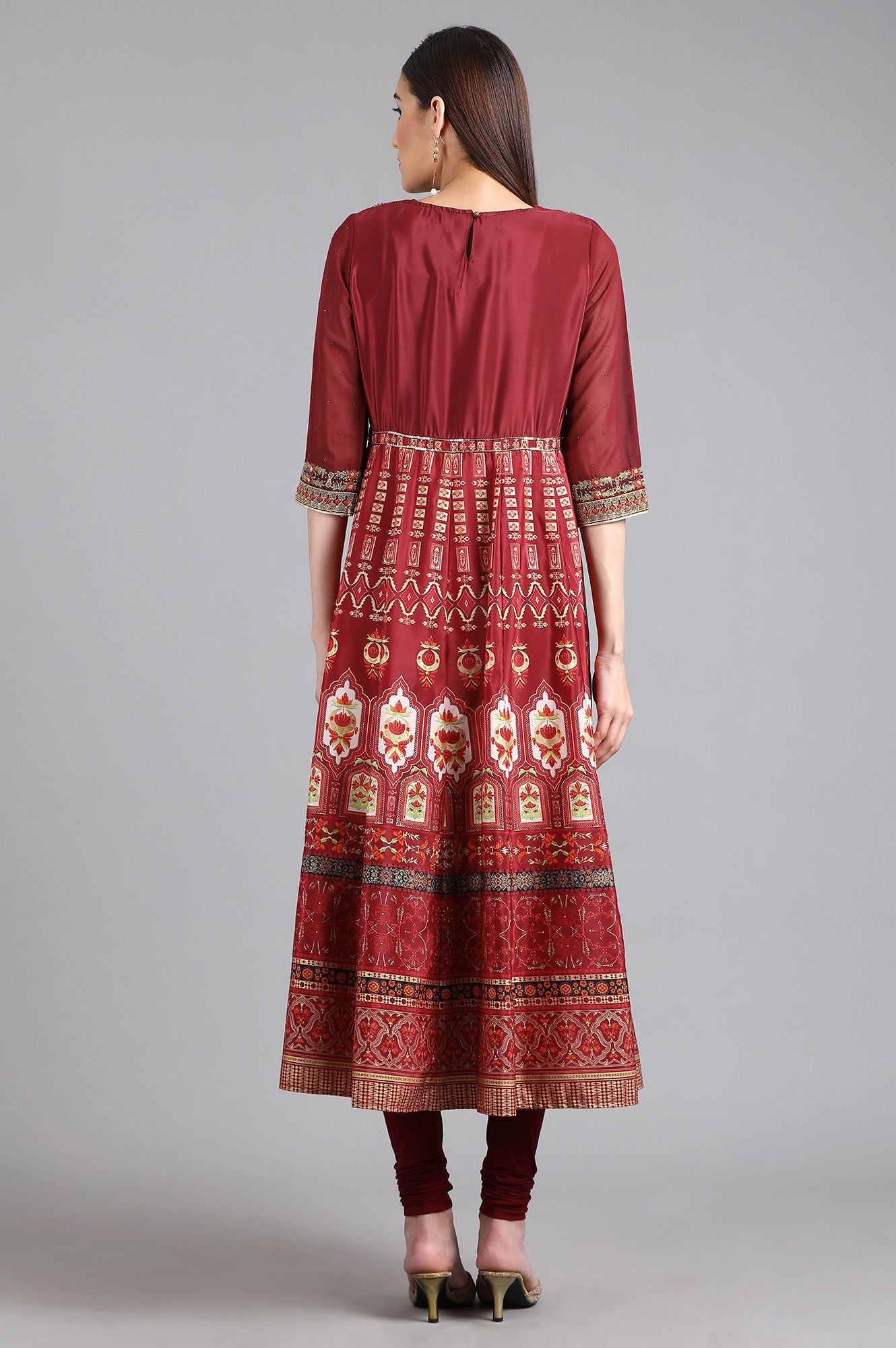 Red Round Neck Printed kurta