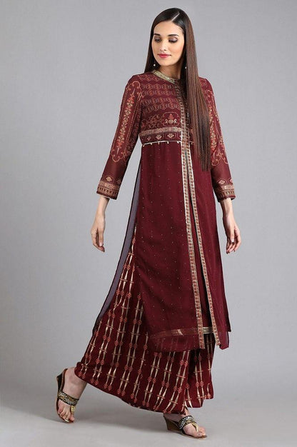 Wine Round Neck Printed kurta - wforwoman