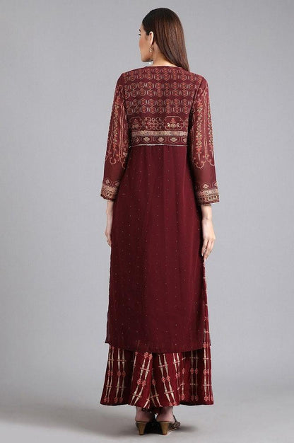 Wine Round Neck Printed kurta - wforwoman