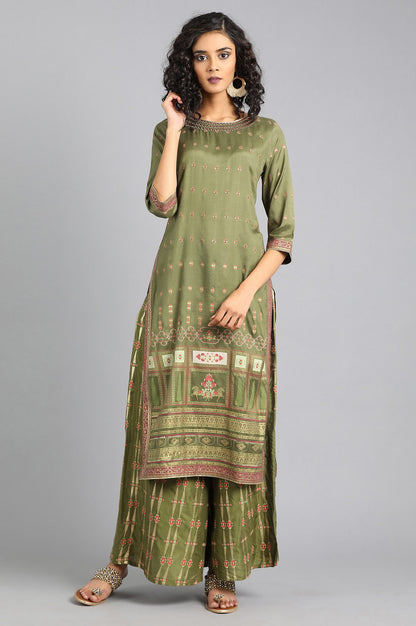 Green Round Neck Embellished kurta