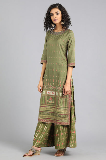 Green Round Neck Embellished kurta