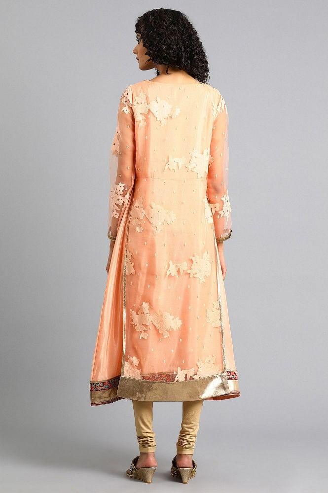 Peach Round Neck Printed kurta - wforwoman