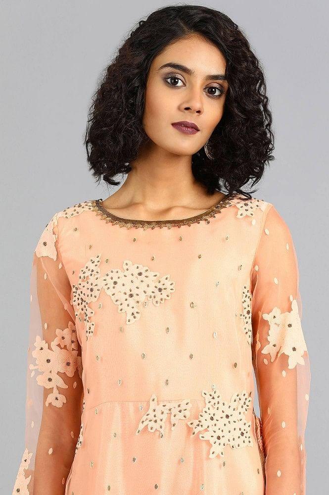 Peach Round Neck Printed kurta - wforwoman