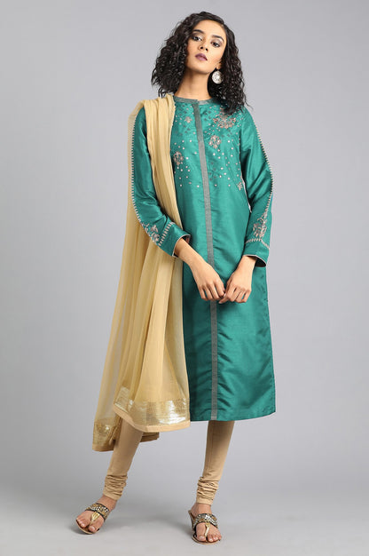 Teal Blue Mandarin Neck Embellished kurta