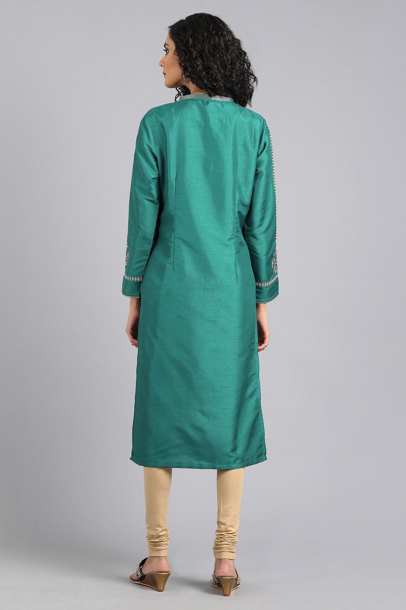 Teal Blue Mandarin Neck Embellished kurta