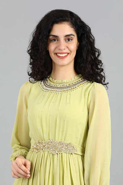 Green Round Neck Embellished Dress