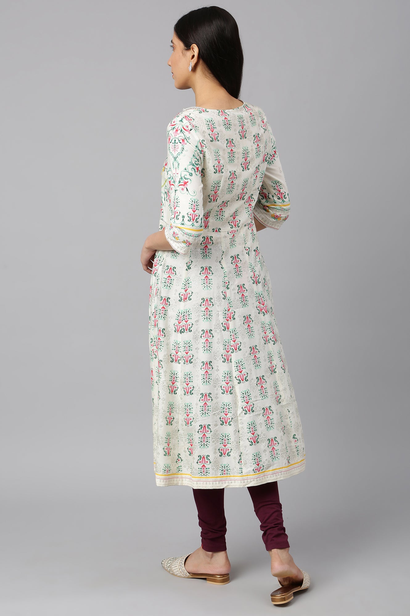 Ecru Floral Printed Flared kurta