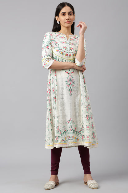 Ecru Floral Printed Flared kurta