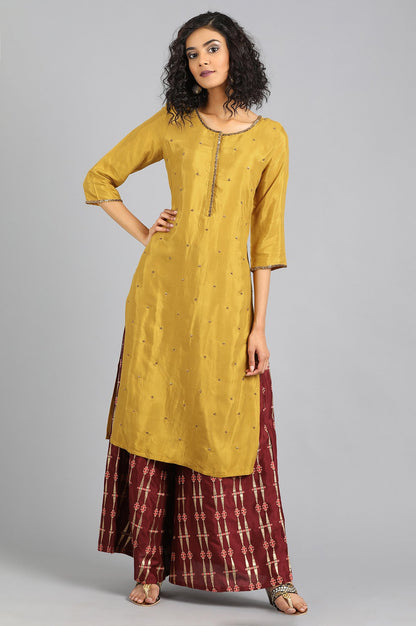 Mustard Round Neck Solid kurta