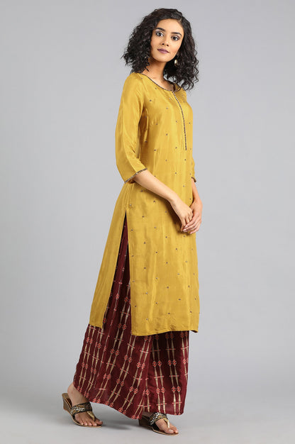 Mustard Round Neck Solid kurta