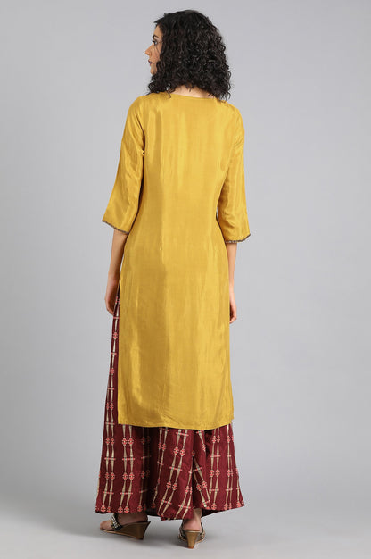 Mustard Round Neck Solid kurta