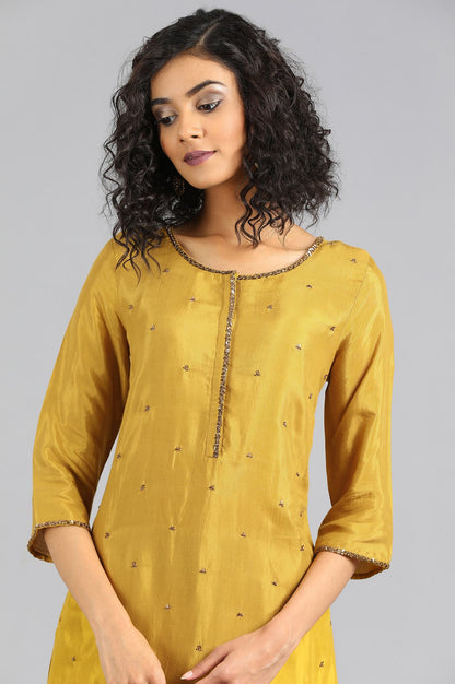 Mustard Round Neck Solid kurta