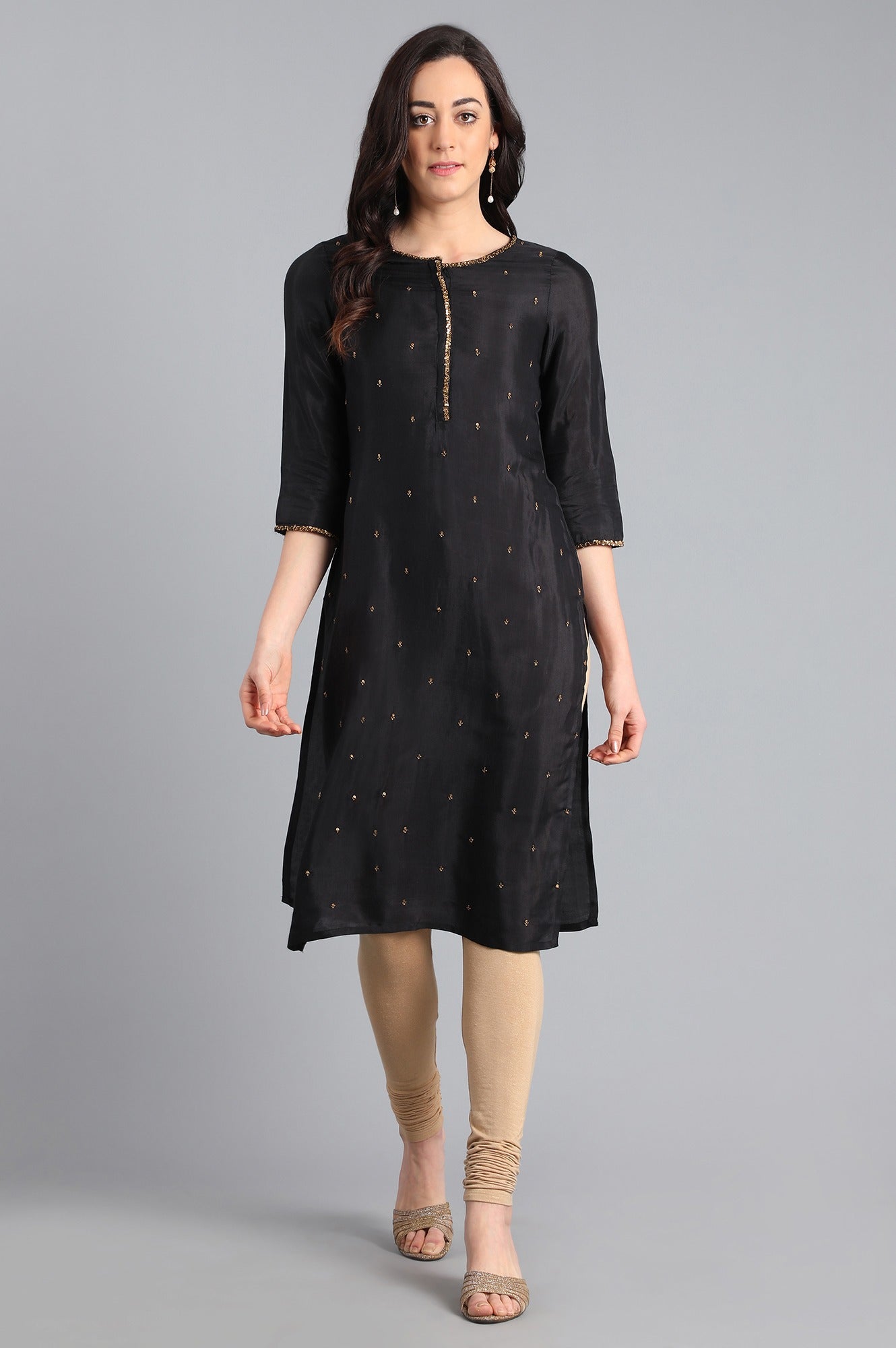 Black Round Neck Solid kurta