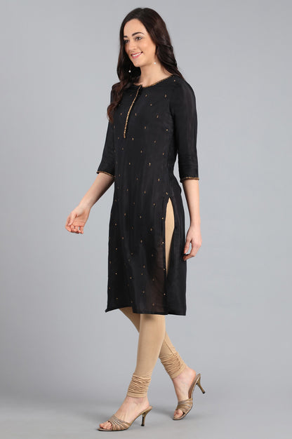 Black Round Neck Solid kurta