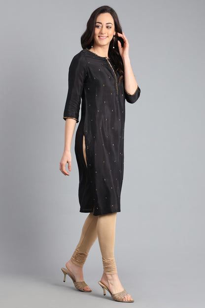 Black Round Neck Solid kurta