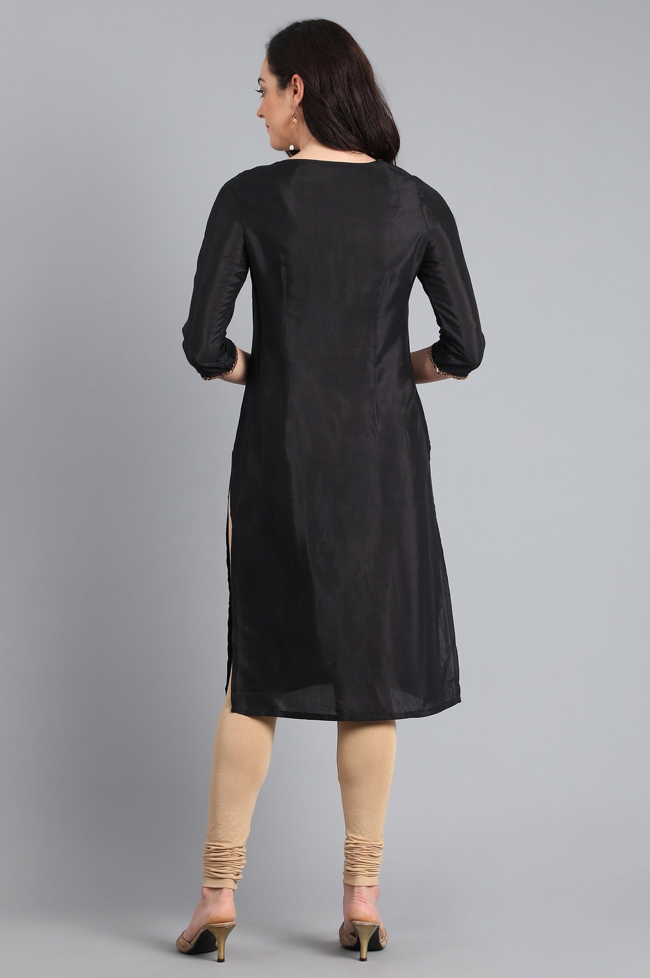 Black Round Neck Solid kurta