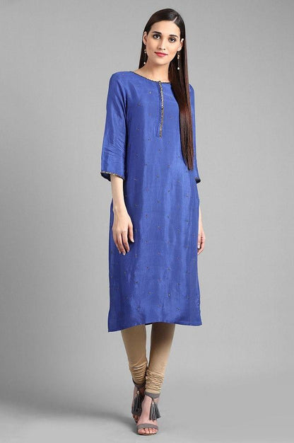 Blue Round Neck Solid kurta - wforwoman