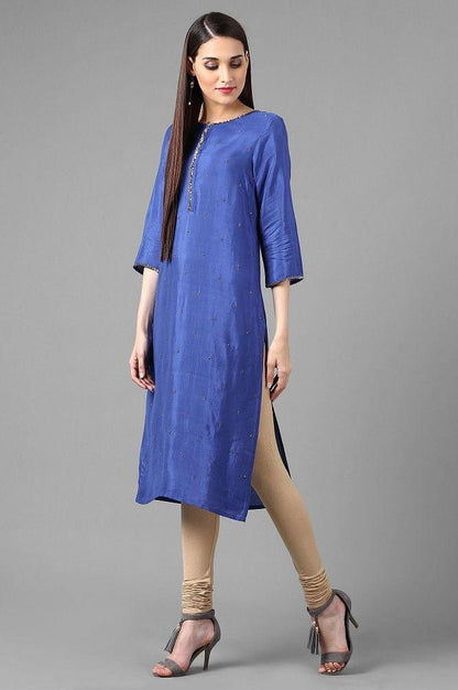 Blue Round Neck Solid kurta - wforwoman