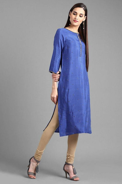 Blue Round Neck Solid kurta - wforwoman