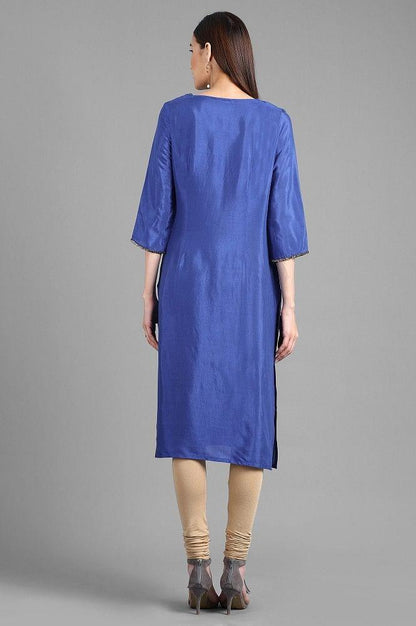 Blue Round Neck Solid kurta - wforwoman