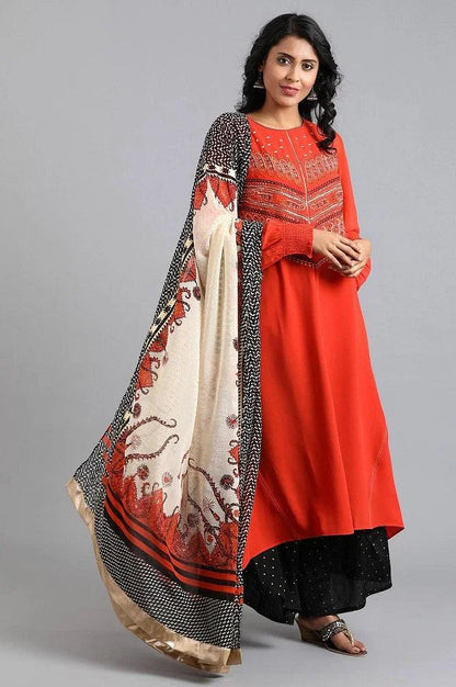 Orange Round Neck Full Sleeves kurta - wforwoman