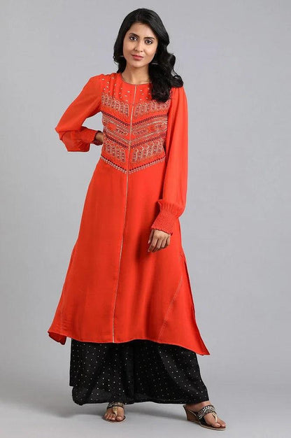 Orange Round Neck Full Sleeves kurta - wforwoman