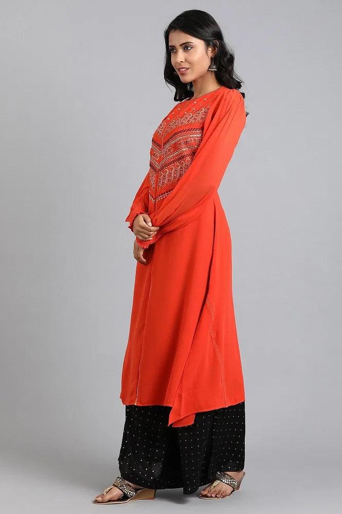 Orange Round Neck Full Sleeves kurta - wforwoman