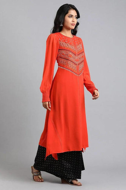 Orange Round Neck Full Sleeves kurta - wforwoman