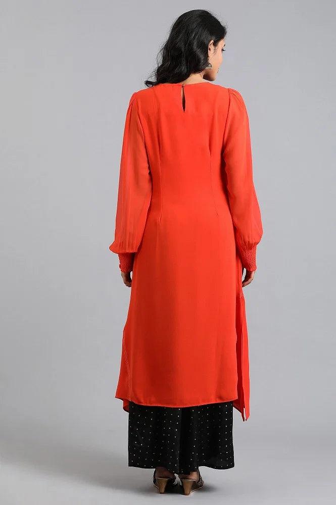 Orange Round Neck Full Sleeves kurta - wforwoman