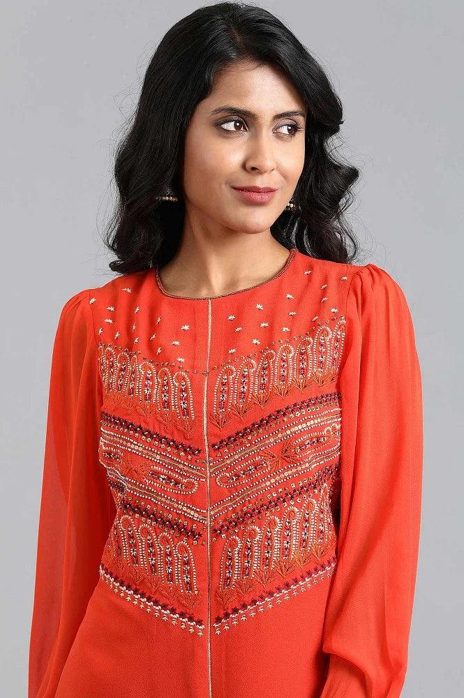 Orange Round Neck Full Sleeves kurta - wforwoman