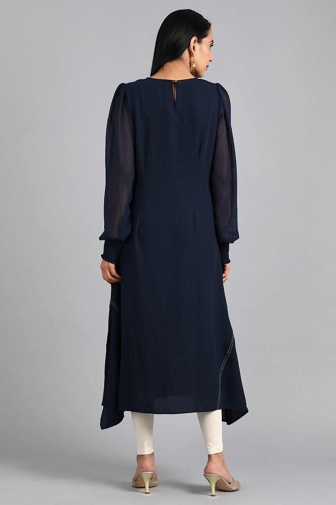 Blue Round Neck Embellished kurta - wforwoman