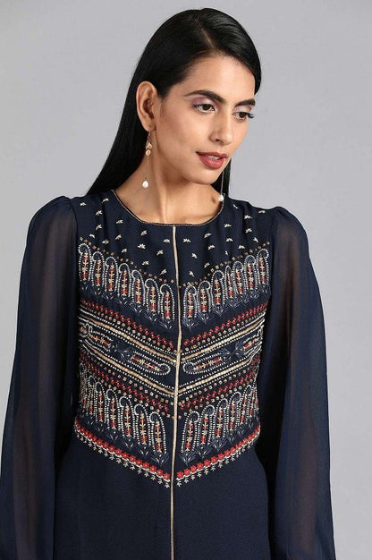 Blue Round Neck Embellished kurta - wforwoman