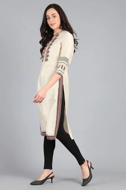 Ecru Mandarin Neck Solid kurta - wforwoman